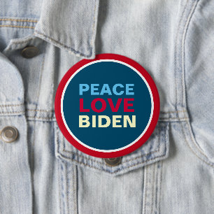 Badge Rond 10 Cm Peace Love BIDEN Rouge Blanc Bleu Géant