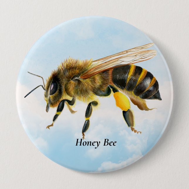 Badge Rond 10 Cm Peinture d'aquarelle d'abeille de miel (Devant)
