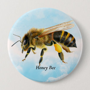 Badge Rond 10 Cm Peinture d'aquarelle d'abeille de miel