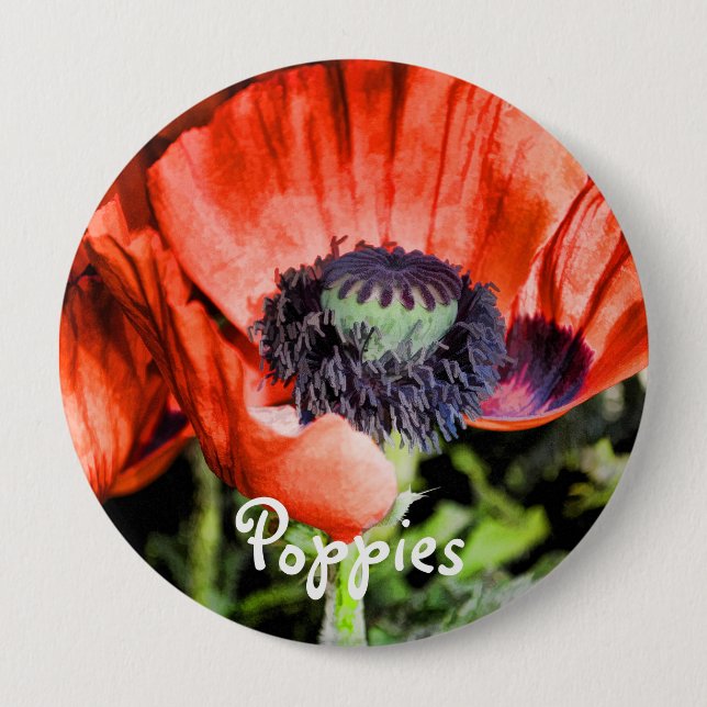 Badge Rond 10 Cm Pépites rouges & Fleurs en pierre Flora Cadeaux d' (Devant)