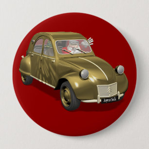 Badge Rond 10 Cm Père Noël En Citroen 2CV