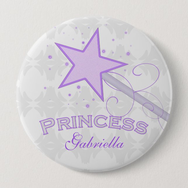 Badge Rond 10 Cm Personnalisé : Princesse pourpre Wand Button (Devant)