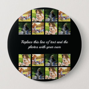 Badge Rond 10 Cm Personnaliser le collage photo et le bouton texte