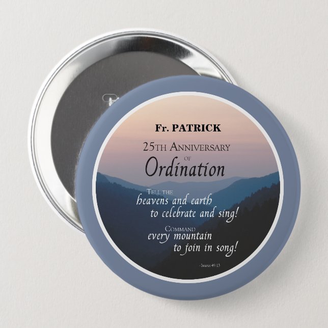 Badge Rond 10 Cm Personnaliser les fêtes d'Ordination du 25e annive (Devant & derrière)