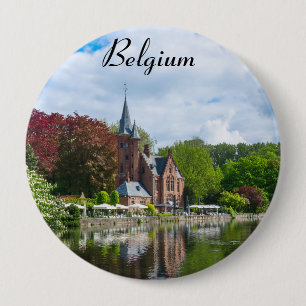 Badge Rond 10 Cm Petit château près du lac à Bruges, Belgique