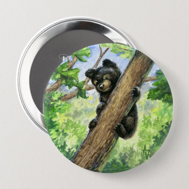 Badge Rond 10 Cm Petit ours avec vue (Devant & derrière)