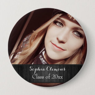Badge Rond 10 Cm Photo en bois noir rustique personnalisé année de 