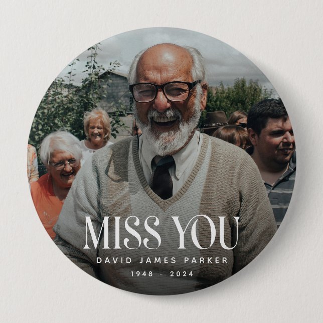 Badge Rond 10 Cm Photo Mémorial 'Tu me manques' (Devant)