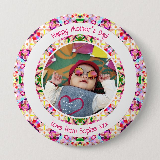 Badge Rond 10 Cm Photo personnalisée Fun Pink Happy Mère's Day Keep (Devant)