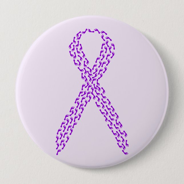 Badge Rond 10 Cm Pieds pourpres de ruban de conscience (Devant)