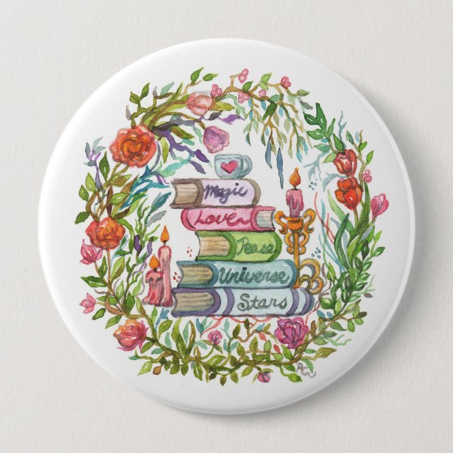 Badge Rond 10 Cm Pile de livres (Devant)