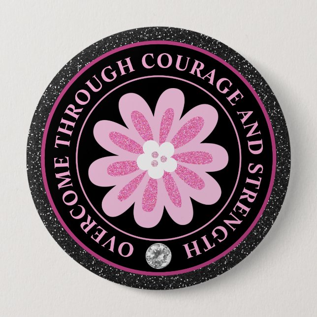 Badge Rond 10 Cm Pink Flower Breast Cancer Awareness Design (Devant)