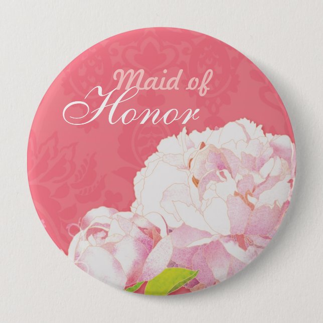 Badge Rond 10 Cm Pink Peony Mariage d'honneur (Devant)