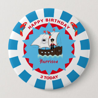 Badge Rond 10 Cm Pirate Birthday Cute Ship Kids Personnalisé