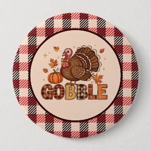 Badge Rond 10 Cm Plaid & Whimsy – Dinde de Thanksgiving festive