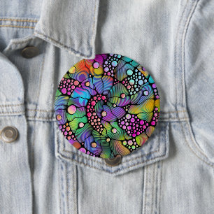 Badge Rond 10 Cm Points colorés Spirales Peinture à la main 1