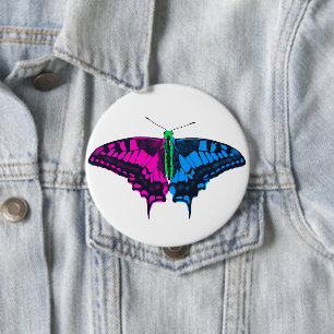 Badge Rond 10 Cm Polysexual Pride Flag Swallowtail Butterfly