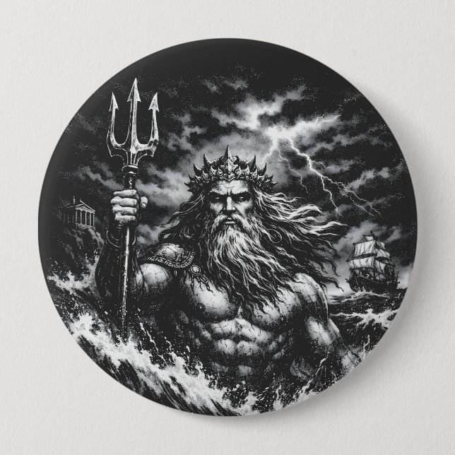 Badge Rond 10 Cm Poséidon — Seigneur des Profondeurs par BurnsInHel (Devant)