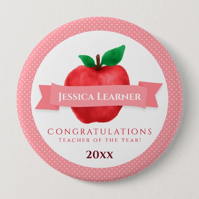 Badge Rond 10 Cm Prix du thème Teacher of the Year Apple (Devant)