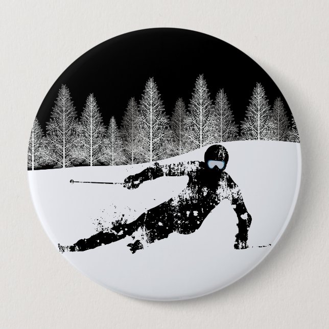 Badge Rond 10 Cm Pro Skier, bouton Ski Snowboard (Devant)