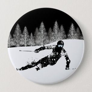 Badge Rond 10 Cm Pro Skier, bouton Ski Snowboard