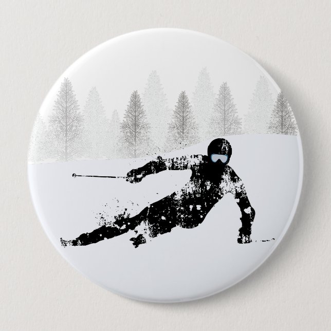 Badge Rond 10 Cm Pro Skier, Ski Snowboard (Devant)