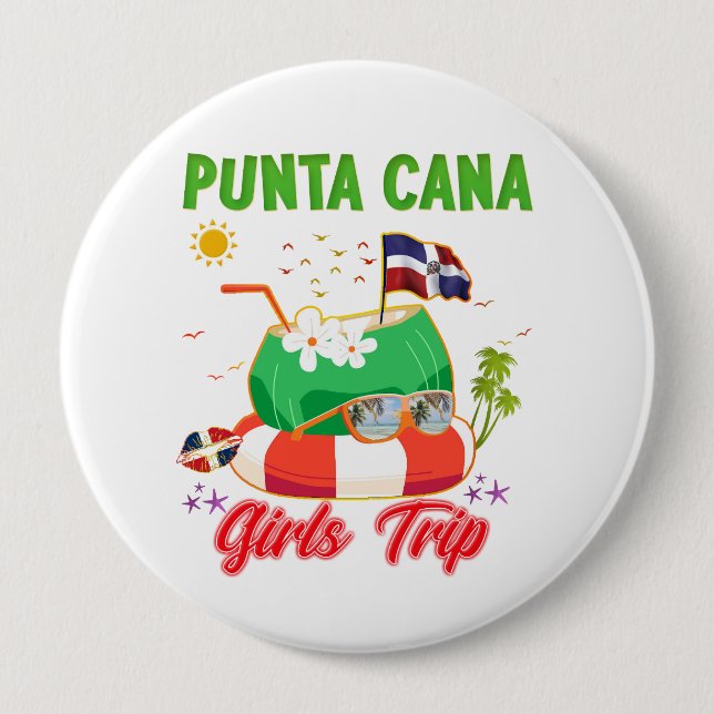 Badge Rond 10 Cm Punta Cana République Dominicaine Voyage de filles (Devant)