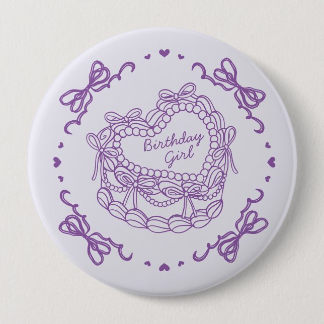 Badge Rond 10 Cm Purple Bow Retro Coeur Coquette gâteau Anniversair (Devant)