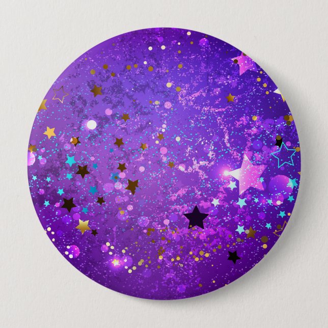 Badge Rond 10 Cm Purple foil background with Stars (Devant)