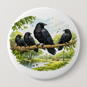 Badge Rond 10 Cm Rassemblement silencieux – Corbeaux sur une branch