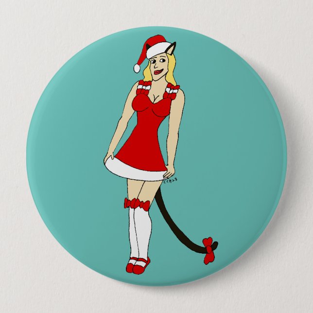 Badge Rond 10 Cm Red Christmas catgirl (Devant)