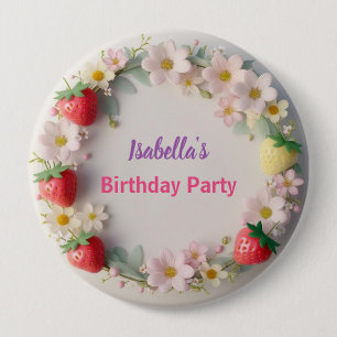Badge Rond 10 Cm Red Strawberry rose Daisy fête d'anniversaire pour
