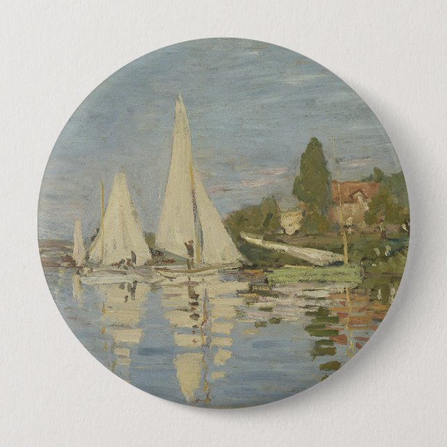 Badge Rond 10 Cm Regattas at Argenteuil, OIl Painting, Claude Monet (Devant)