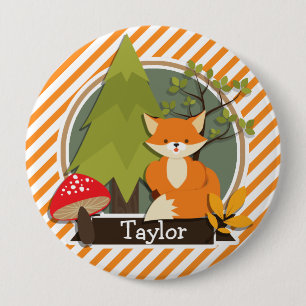 Badge Rond 10 Cm Renard des bois; bandes orange et blanches
