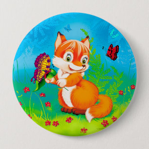 Badge Rond 10 Cm renard et papillon