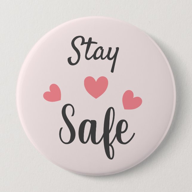 Badge Rond 10 Cm Restez en sécurité cœurs d'amour (Devant)