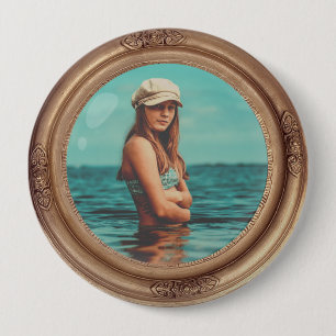 Badge Rond 10 Cm Retro Golden élégant Portrait