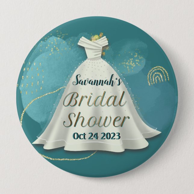 Badge Rond 10 Cm Robe de mariée pour la fête de mariage en sarcelle (Devant)