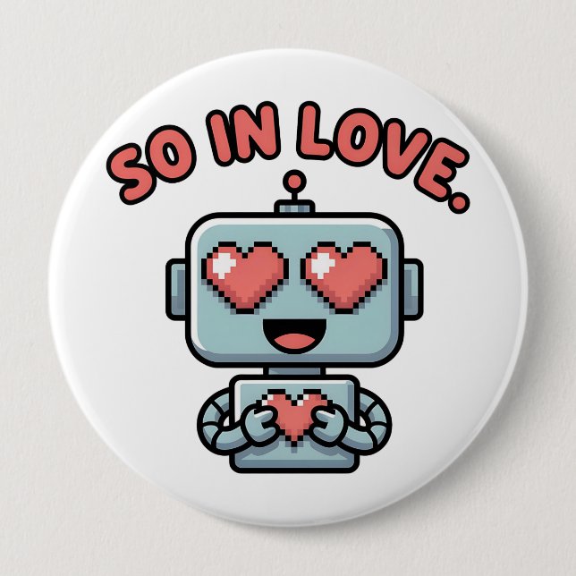 Badge Rond 10 Cm Robot Love, (Devant)