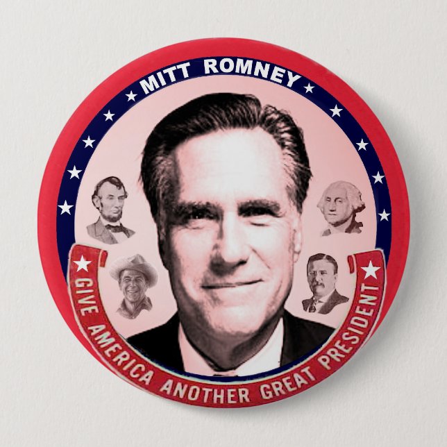 Badge Rond 10 Cm Romney et grands présidents (Devant)