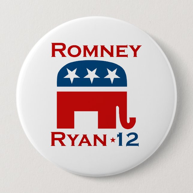 BADGE ROND 10 CM ROMNEY RYAN 2012 GOP (Devant)