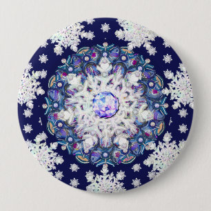 Badge Rond 10 Cm Rosace bleue et flocon de neige