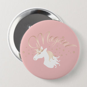 Badge Rond 10 Cm Rose clair moderne rose blanc magique Unicorne