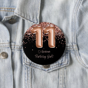 Badge Rond 10 Cm Rose Gold Black 11e fête d'anniversaire