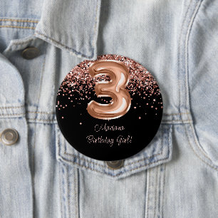Badge Rond 10 Cm Rose Gold Black 3ème fête d'anniversaire