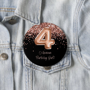 Badge Rond 10 Cm Rose Gold Black 4th Birthday Party