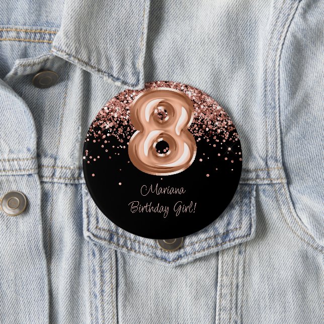 Badge Rond 10 Cm Rose Gold Black 8e fête d'anniversaire (En situation)