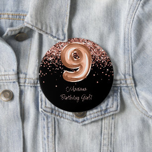 Badge Rond 10 Cm Rose Gold Black 9e fête d'anniversaire