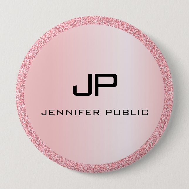 Badge Rond 10 Cm Rose personnalisé Parties scintillant or Look Mono (Devant)