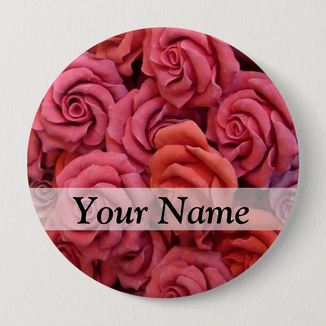 Badge Rond 10 Cm Roses à fleurs roses (Devant)